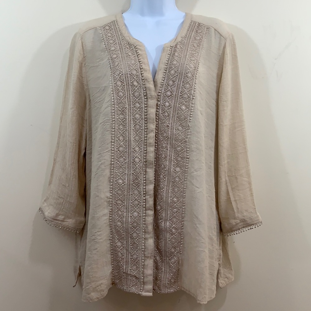 Krazy Kat Lace Embellished Button Up Shirt  Sz XL